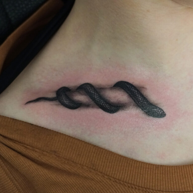 snakes wraping around both collar bones tattoo - endless heights tattoo by artist dj donald voelker